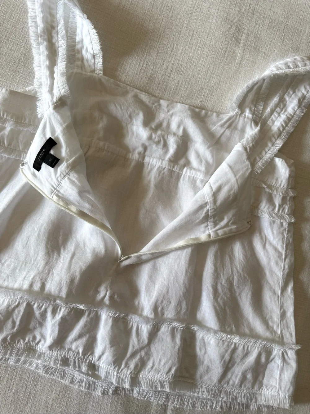 J. Crew Linen White Fringe Trim Tank, size 12